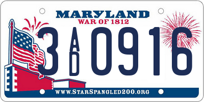 MD license plate 3AD0916