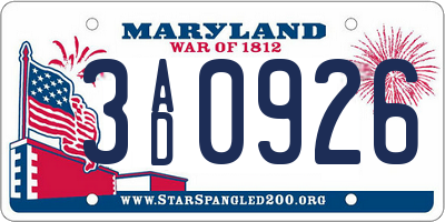 MD license plate 3AD0926
