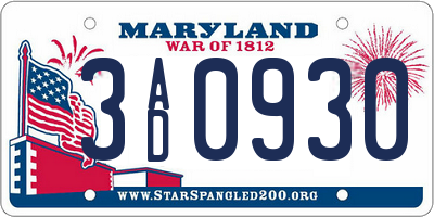 MD license plate 3AD0930