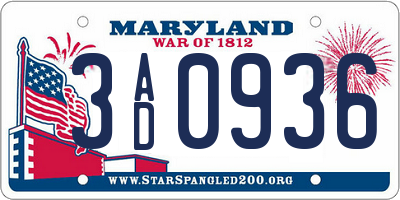 MD license plate 3AD0936