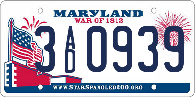 MD license plate 3AD0939