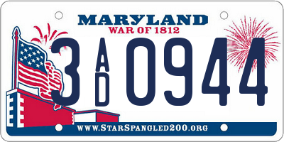 MD license plate 3AD0944