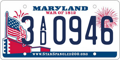 MD license plate 3AD0946