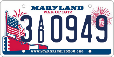 MD license plate 3AD0949
