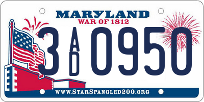 MD license plate 3AD0950