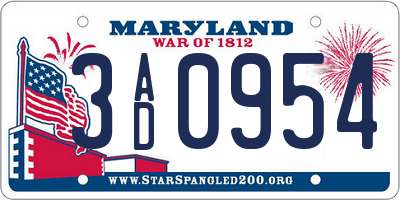 MD license plate 3AD0954