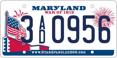 MD license plate 3AD0956