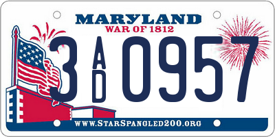 MD license plate 3AD0957