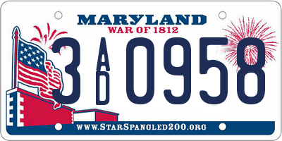 MD license plate 3AD0958