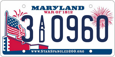 MD license plate 3AD0960