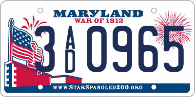 MD license plate 3AD0965