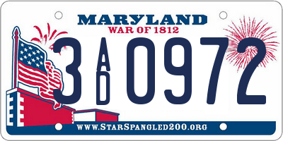 MD license plate 3AD0972