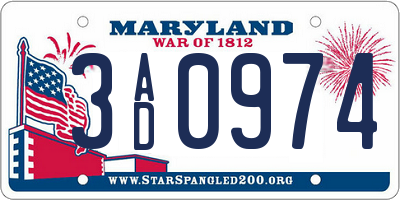 MD license plate 3AD0974