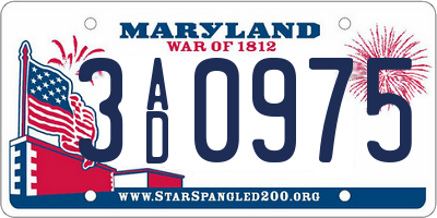 MD license plate 3AD0975