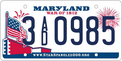 MD license plate 3AD0985
