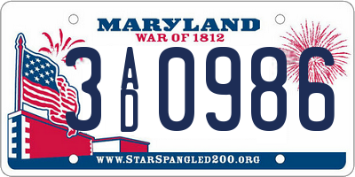 MD license plate 3AD0986