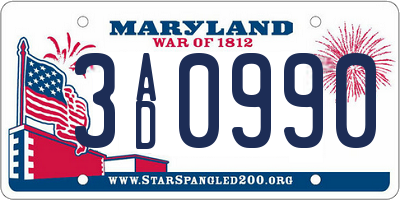 MD license plate 3AD0990