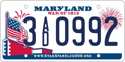 MD license plate 3AD0992