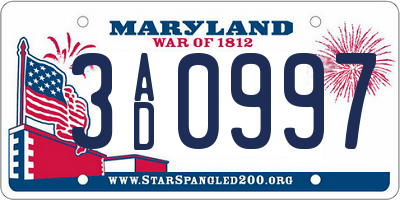 MD license plate 3AD0997
