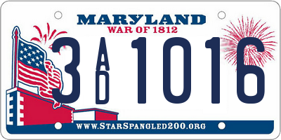 MD license plate 3AD1016
