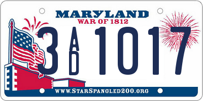 MD license plate 3AD1017