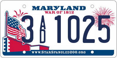 MD license plate 3AD1025