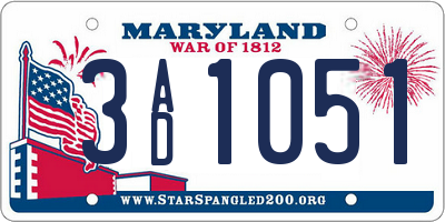 MD license plate 3AD1051