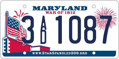 MD license plate 3AD1087