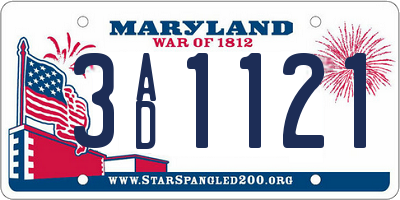 MD license plate 3AD1121
