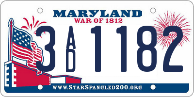 MD license plate 3AD1182