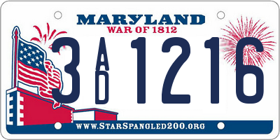MD license plate 3AD1216