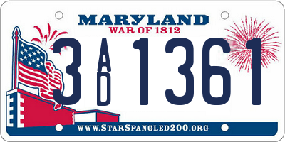 MD license plate 3AD1361