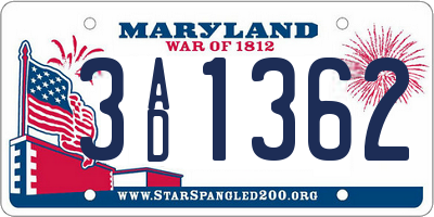 MD license plate 3AD1362