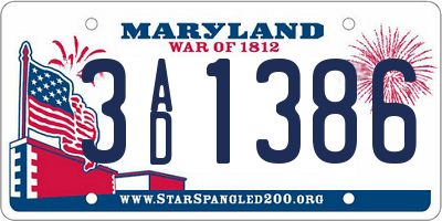 MD license plate 3AD1386