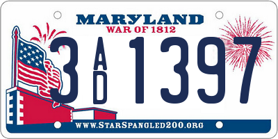 MD license plate 3AD1397