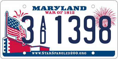MD license plate 3AD1398