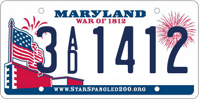 MD license plate 3AD1412