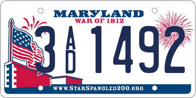MD license plate 3AD1492