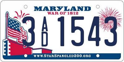 MD license plate 3AD1543