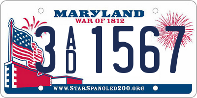 MD license plate 3AD1567