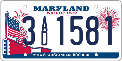 MD license plate 3AD1581