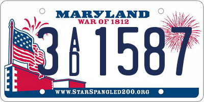MD license plate 3AD1587