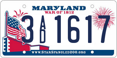 MD license plate 3AD1617