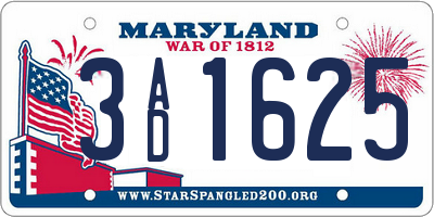 MD license plate 3AD1625