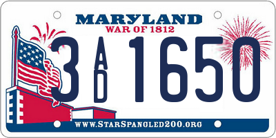 MD license plate 3AD1650