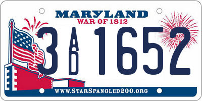 MD license plate 3AD1652