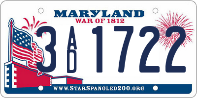 MD license plate 3AD1722