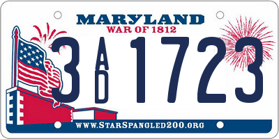 MD license plate 3AD1723
