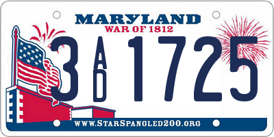 MD license plate 3AD1725