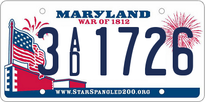 MD license plate 3AD1726